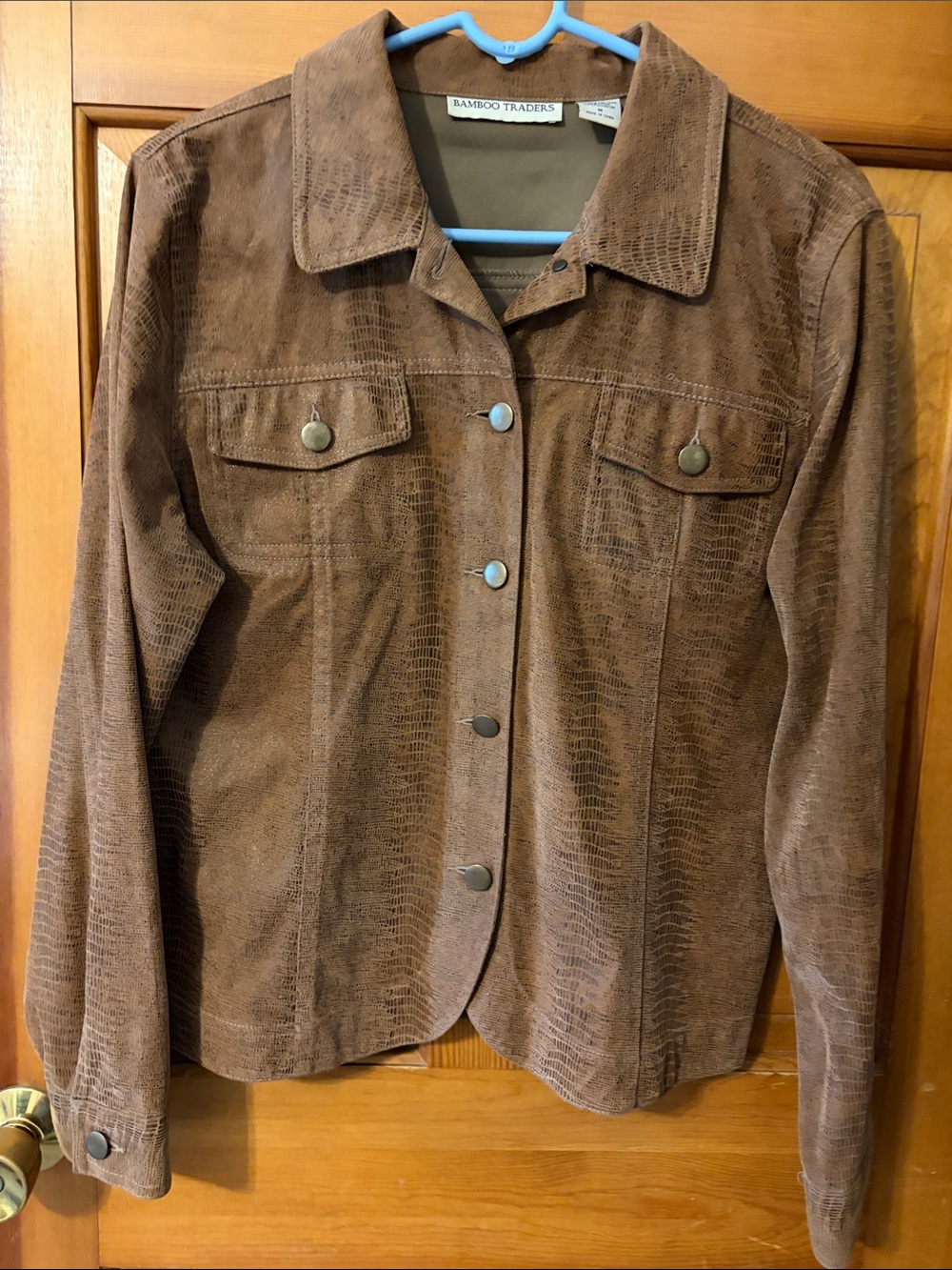 Bamboo Traders Brown Textured Faux-Suede , snake skin look, Button Jacket
